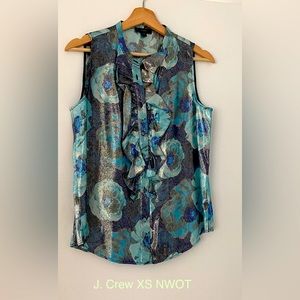 Chrome shimmer sleeveless J. Crew blouse. Unworn but tags are removed